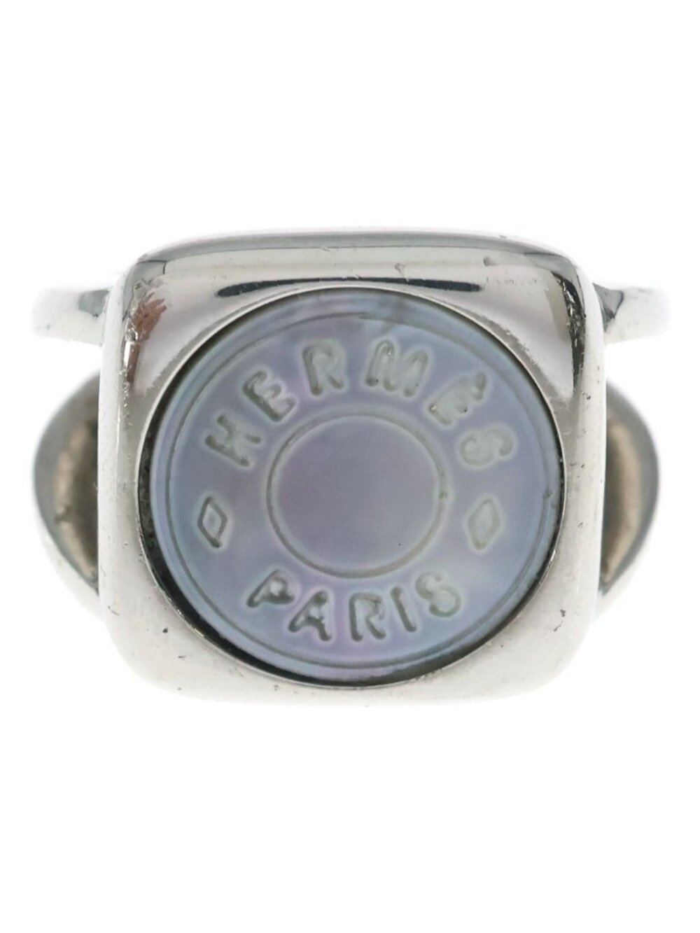 Hermes Sellier Corozo Shell Ring Square Silver